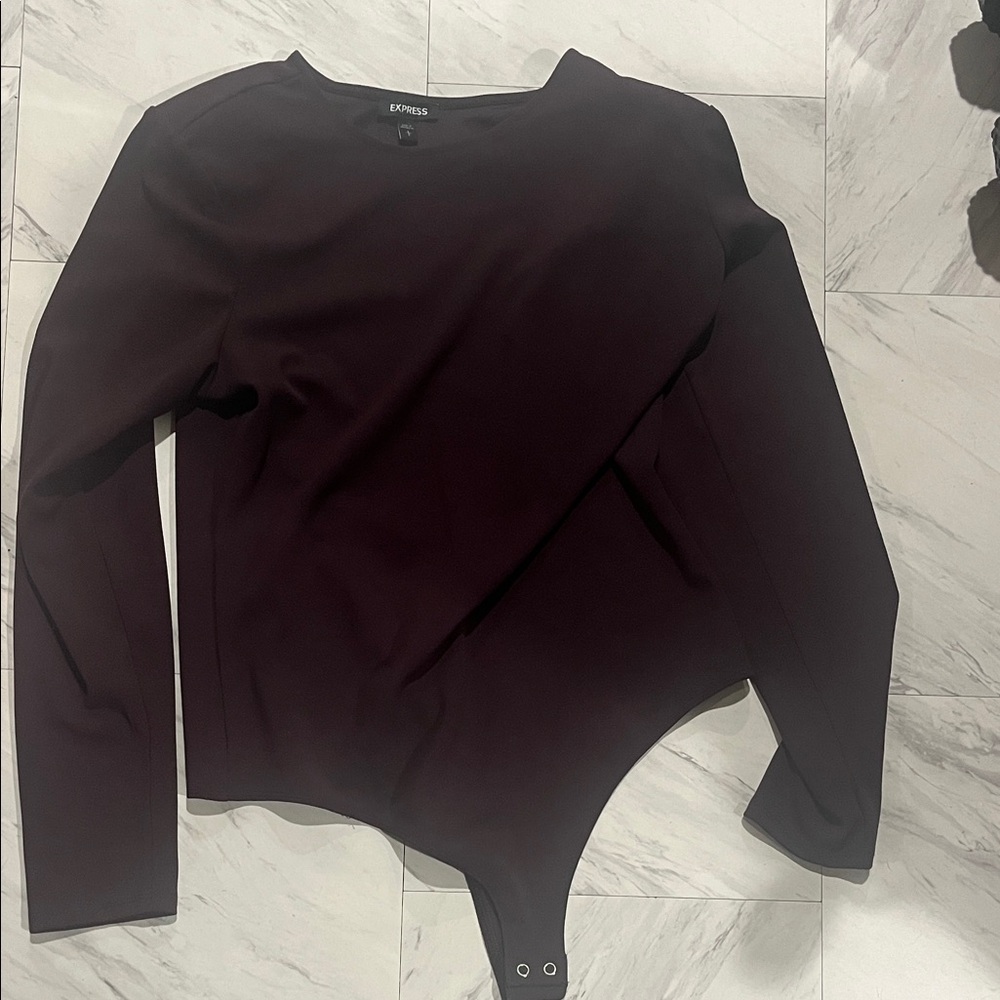 Express Women's Dark Purple Long Sleeve Bodysuit
